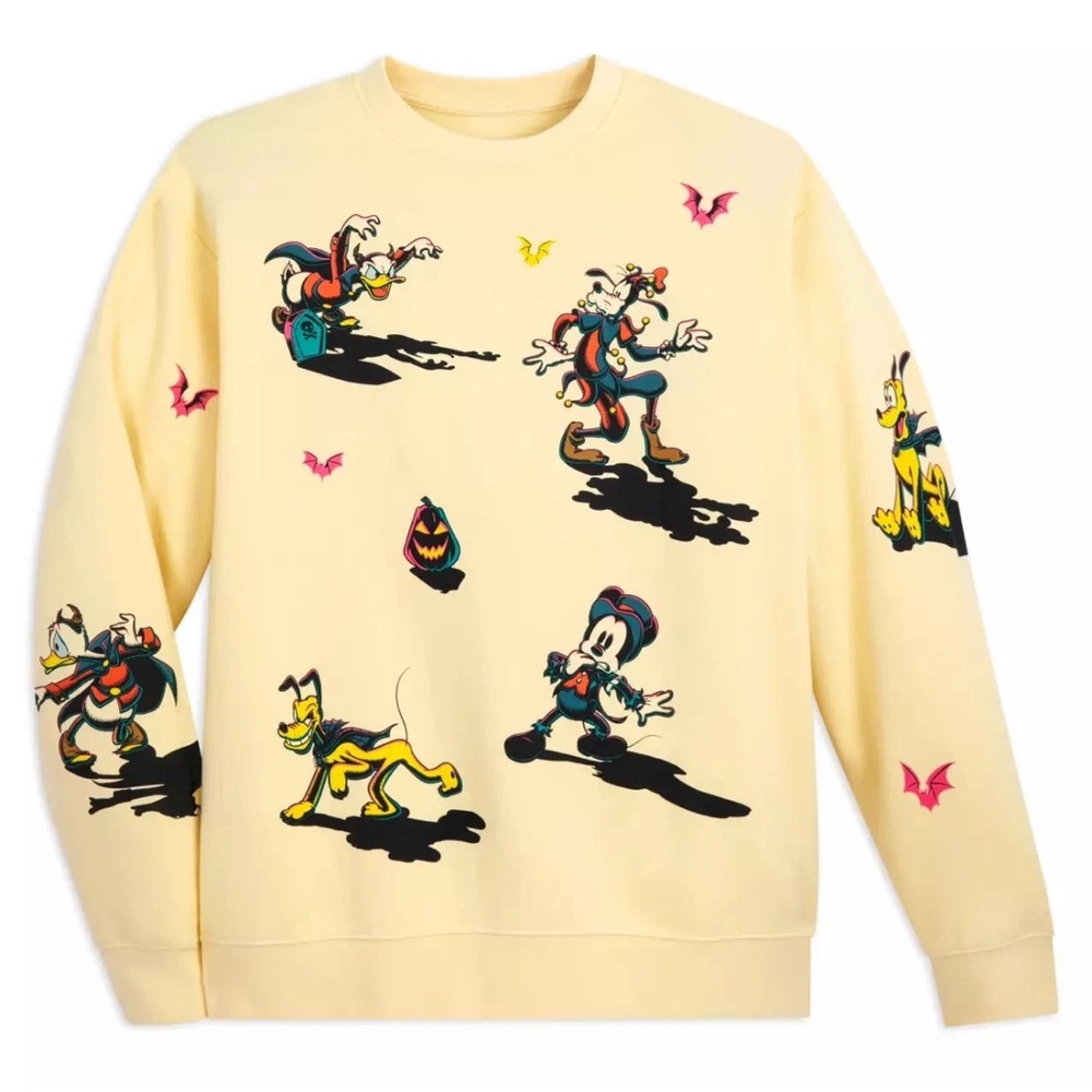 NWT Disney 2023 Mickey Mouse and Friends Yellow Halloween Pullover Sweatshirt